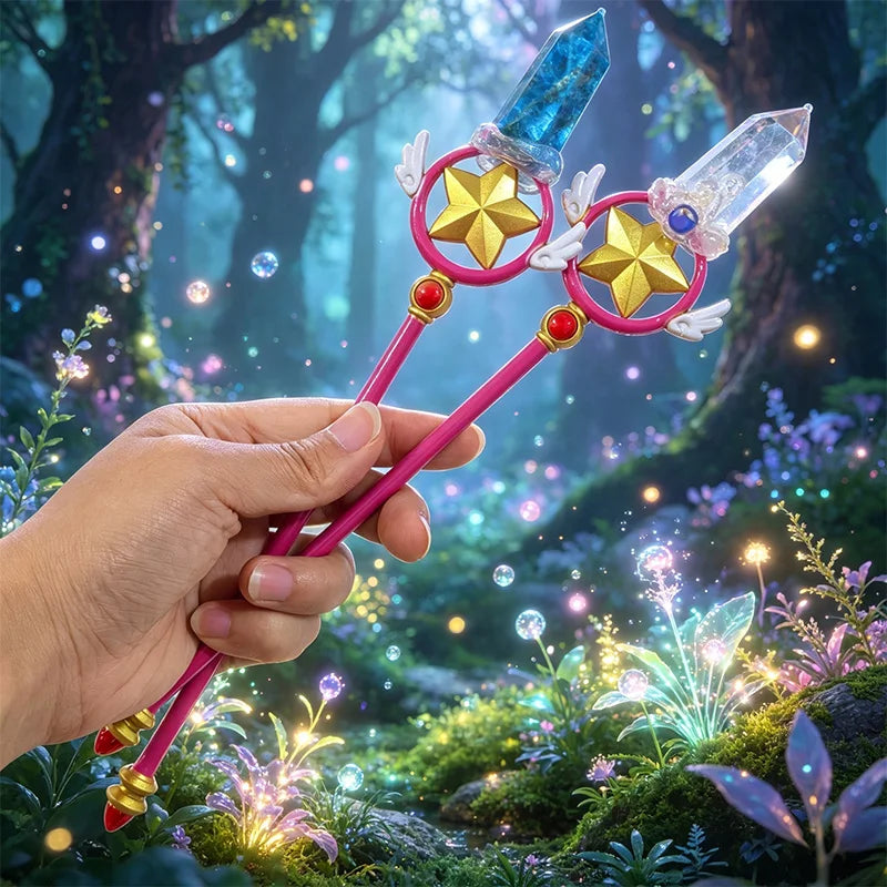 Natural Crystal Magic Wand Magical Girl Star Moon Fairy Wand Rose Quartz Amethyst Stick for Cosplay Party Home