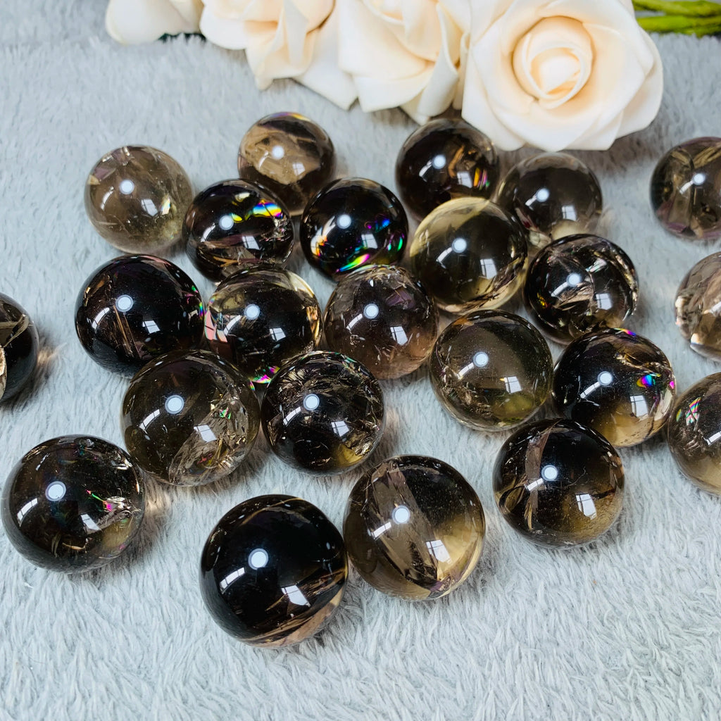 Natural Crystal Polished Small Size Rainbow Smokey Quartz Sphere