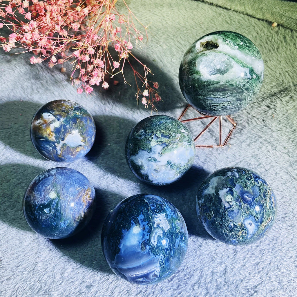 Natural Crystal Stone Moss Agate Sphere for Gift for Decoration