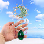 Natural Green Aventurine Moon Sun Catcher Agate Slice Crystal Prism Hanging Ornament Window Wall Decor Stone
