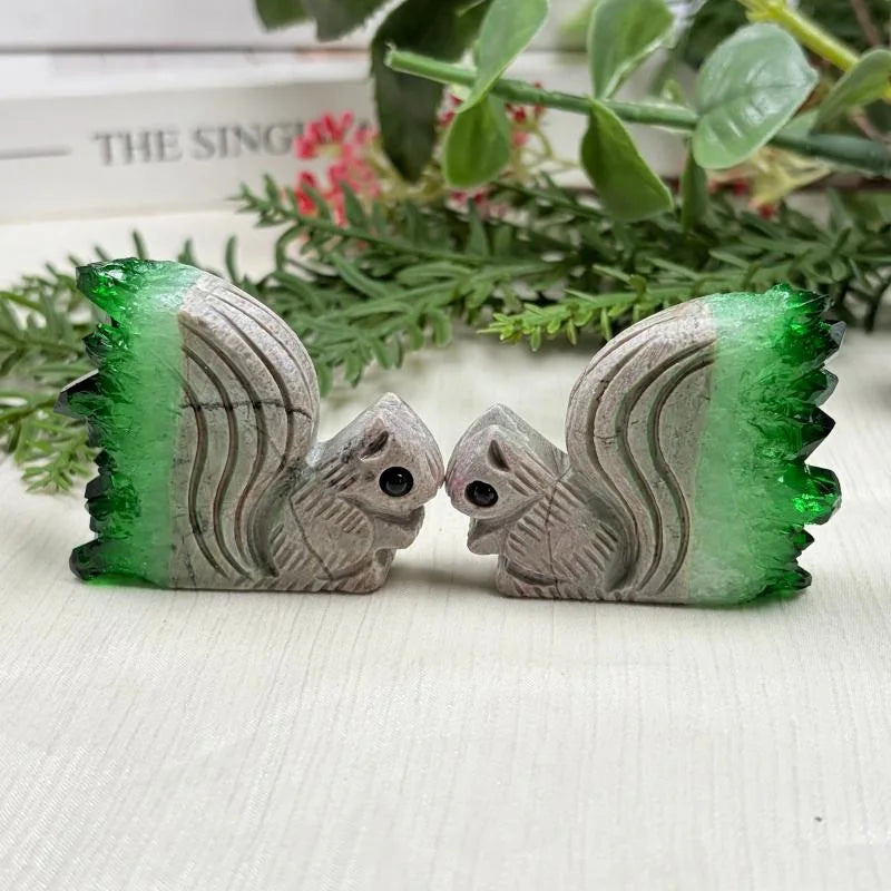 Green Crystal Cluster Squirrel Carving - 1 kg Lot