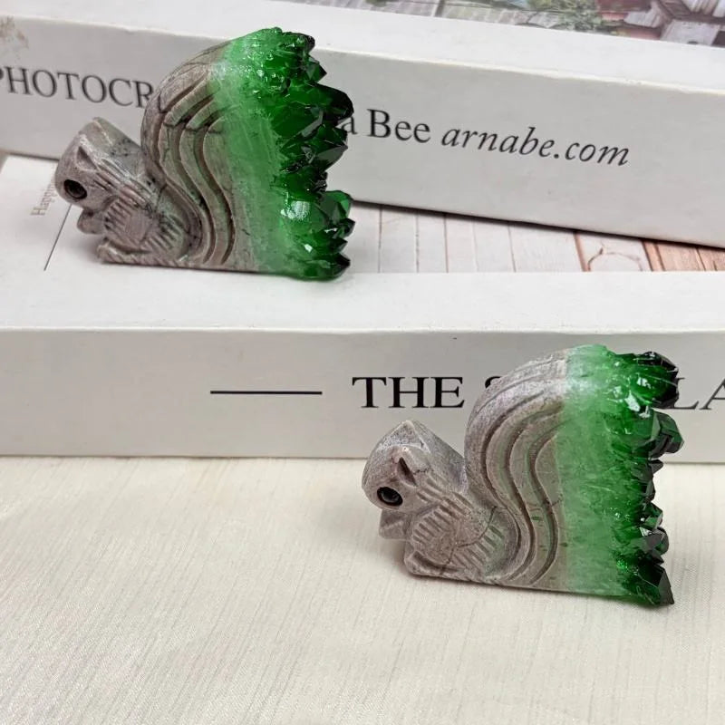 Green Crystal Cluster Squirrel Carving - 1 kg Lot
