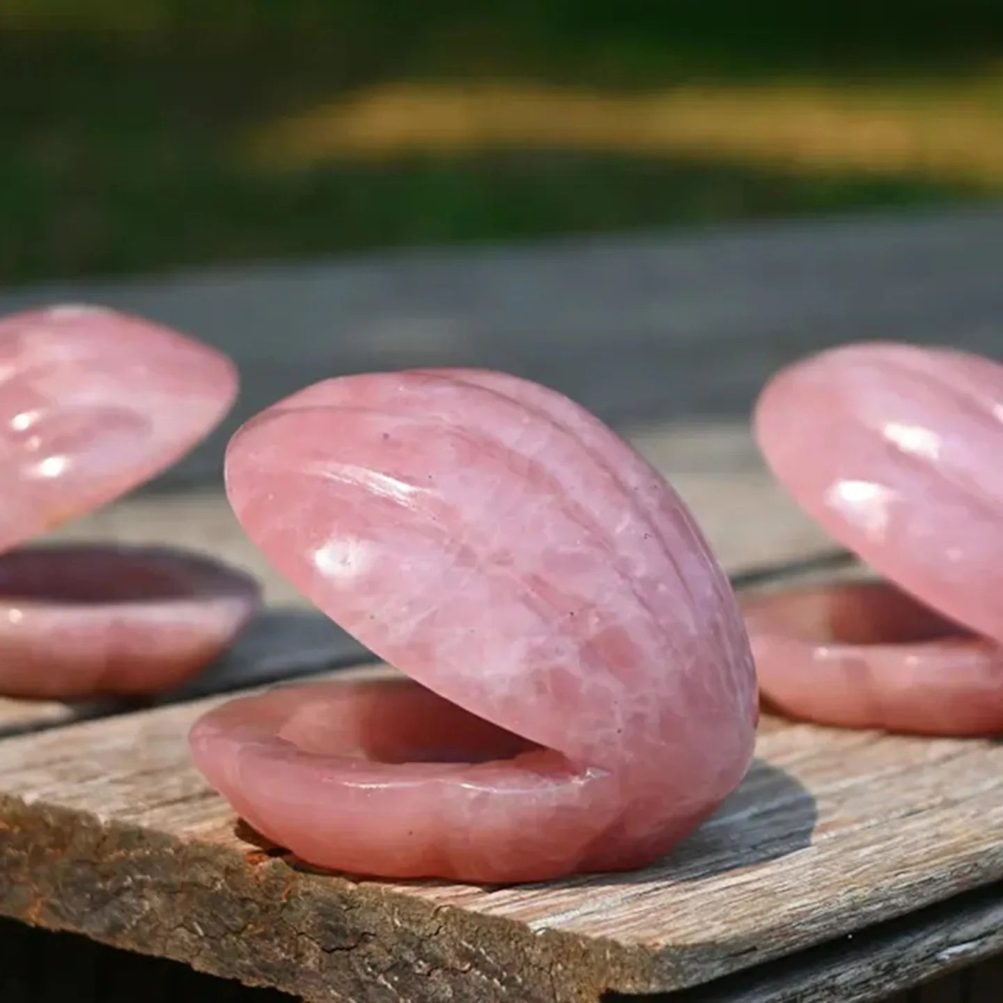 Natural Rose Quartz Shell Figurine Carving Piece Is Used for Furniture Decoration and Purposes
