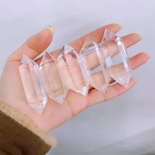 Natural Double Terminated Point Clear Quartz Crystal Tower for Craft Decor