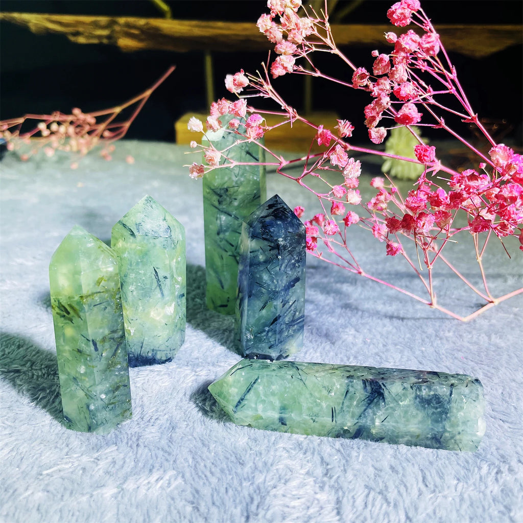 Natural Prehnite Crystal Tower Stone Crystal Point Obelisk for Home Decoration