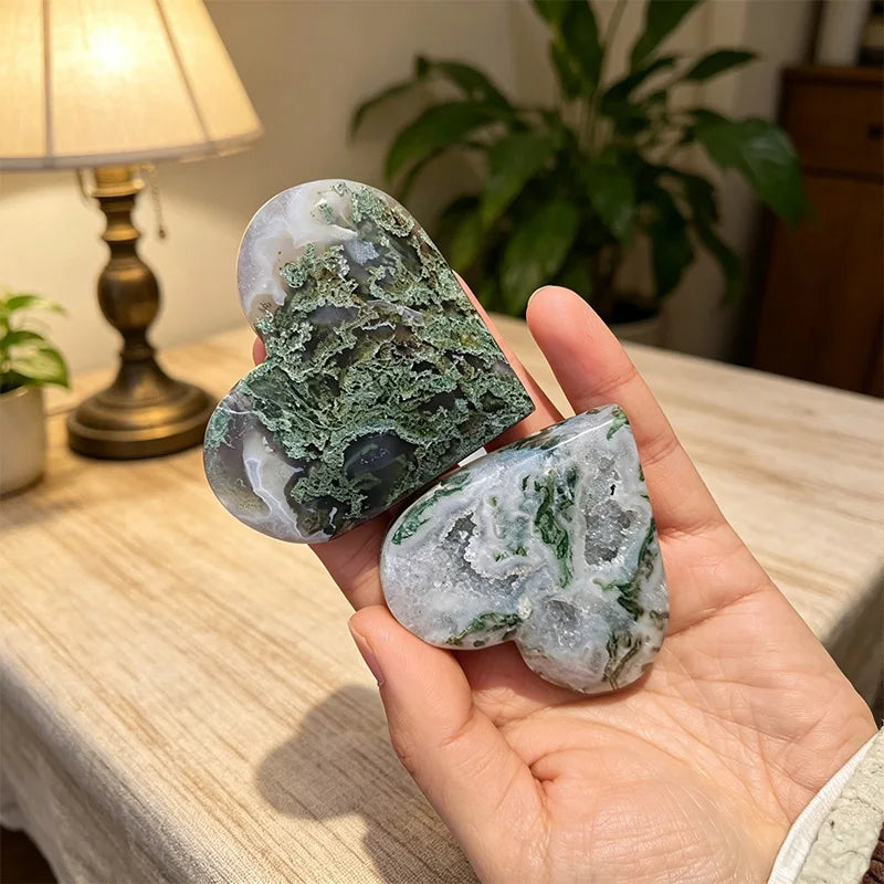 Moss Agate Heart Lot - 1 kg