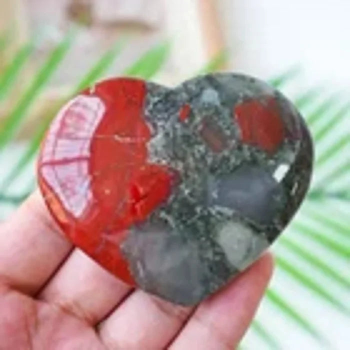 Natural Polished African Bloodstone Puffy Heart Crystal Heart Pocket Palm Stone for Home Decor - Standard
