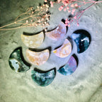 Natural Quartz Flower Agate and Moss Agate Carving Moon Bowl for Home Decor Shaped Craft Gift
