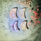 Natural Quartz Flower Agate and Moss Agate Carving Moon Bowl for Home Decor Shaped Craft Gift