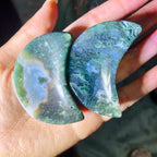 Natural Quartz Flower Agate and Moss Agate Carving Moon Bowl for Home Decor Shaped Craft Gift