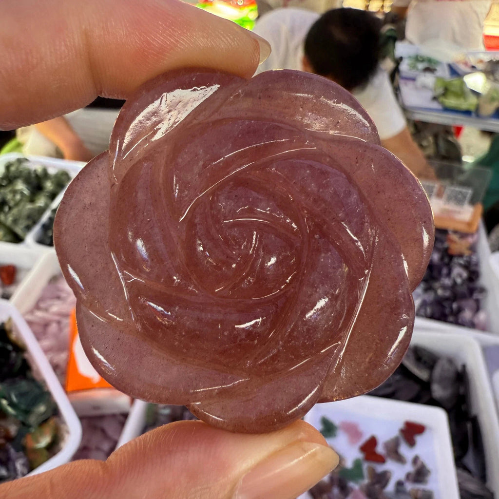 Strawberry Quartz Rose Flower Carving — Strawberry quartz