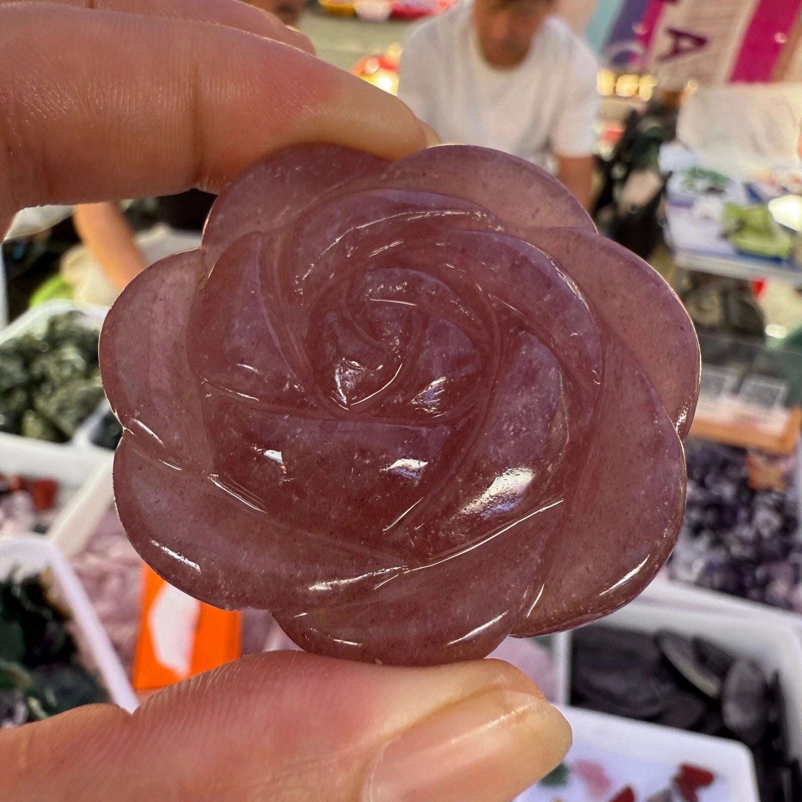 Strawberry Quartz Rose Flower Carving