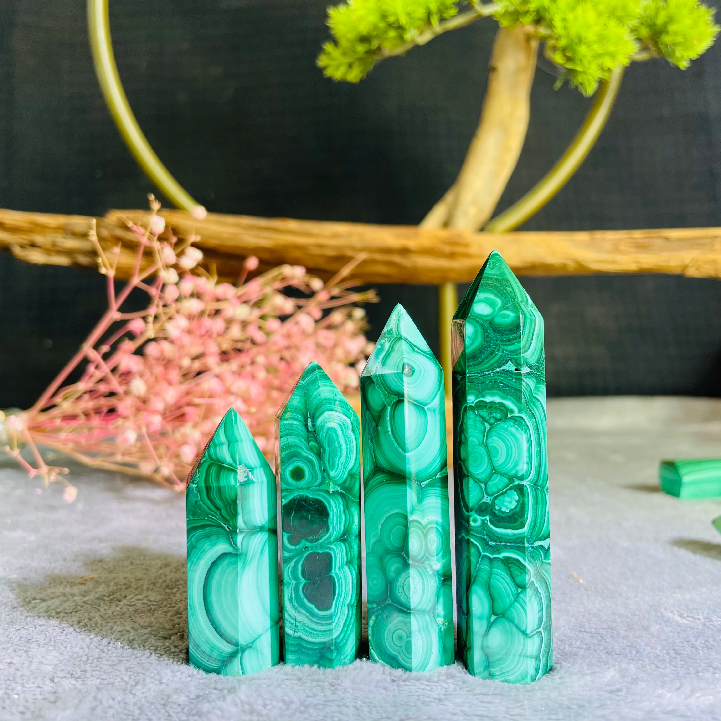 Natural Green Malachite Points Crystals Towers for Home Decor Crystal Decor