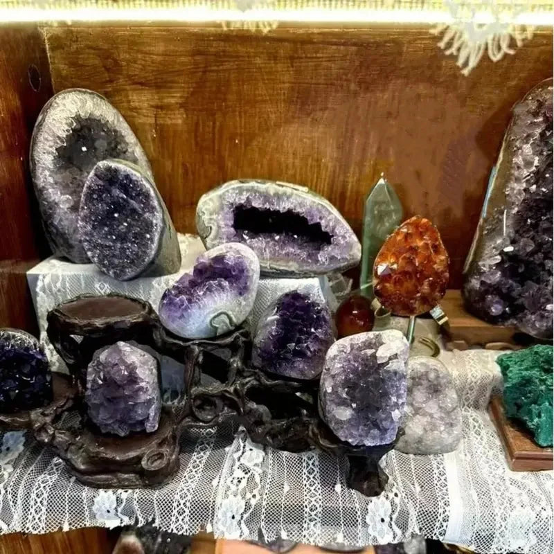 Natural Uruguay Amethyst Geode Crystal Cluster Stand Raw Amethyst Cave Decor Crystal Decoration