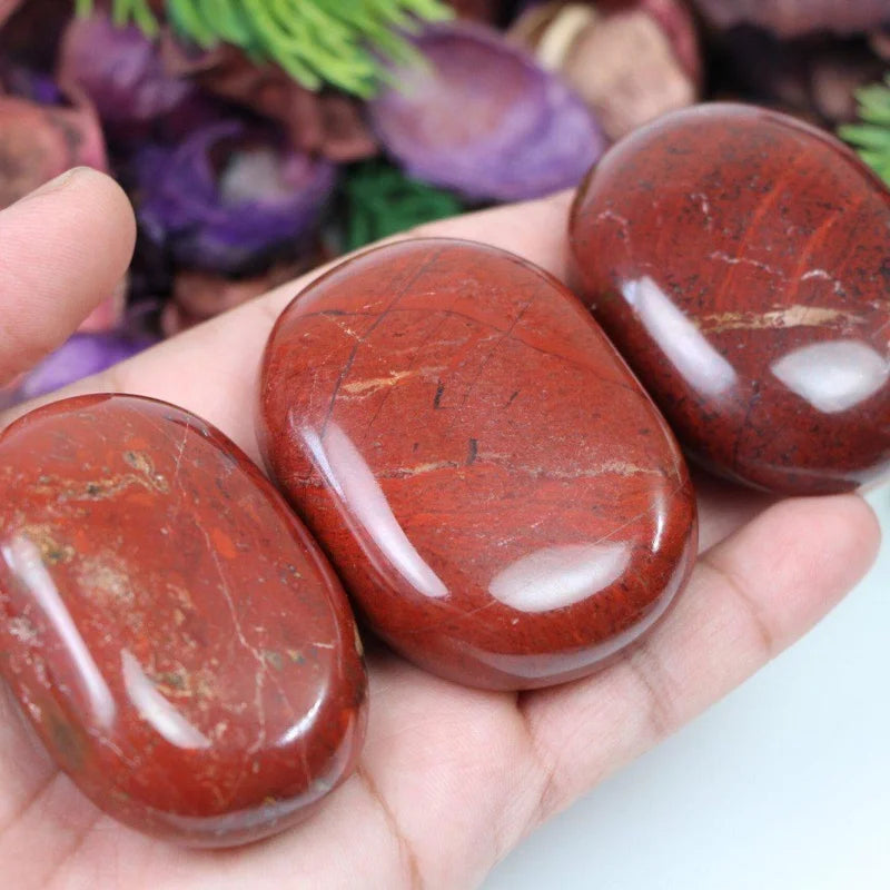 Red Jasper Palm Stone With Rich Uniform Deep Red Tone Fully Polished Smooth Rounded Handheld Shape Comfortable