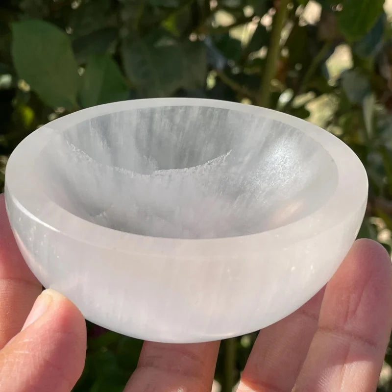 Selenite Moon Bowl With Soft Natural White Matte Texture Delicate Crescent Shape Smooth Polished Inner Cavity Ideal Crystal Decor