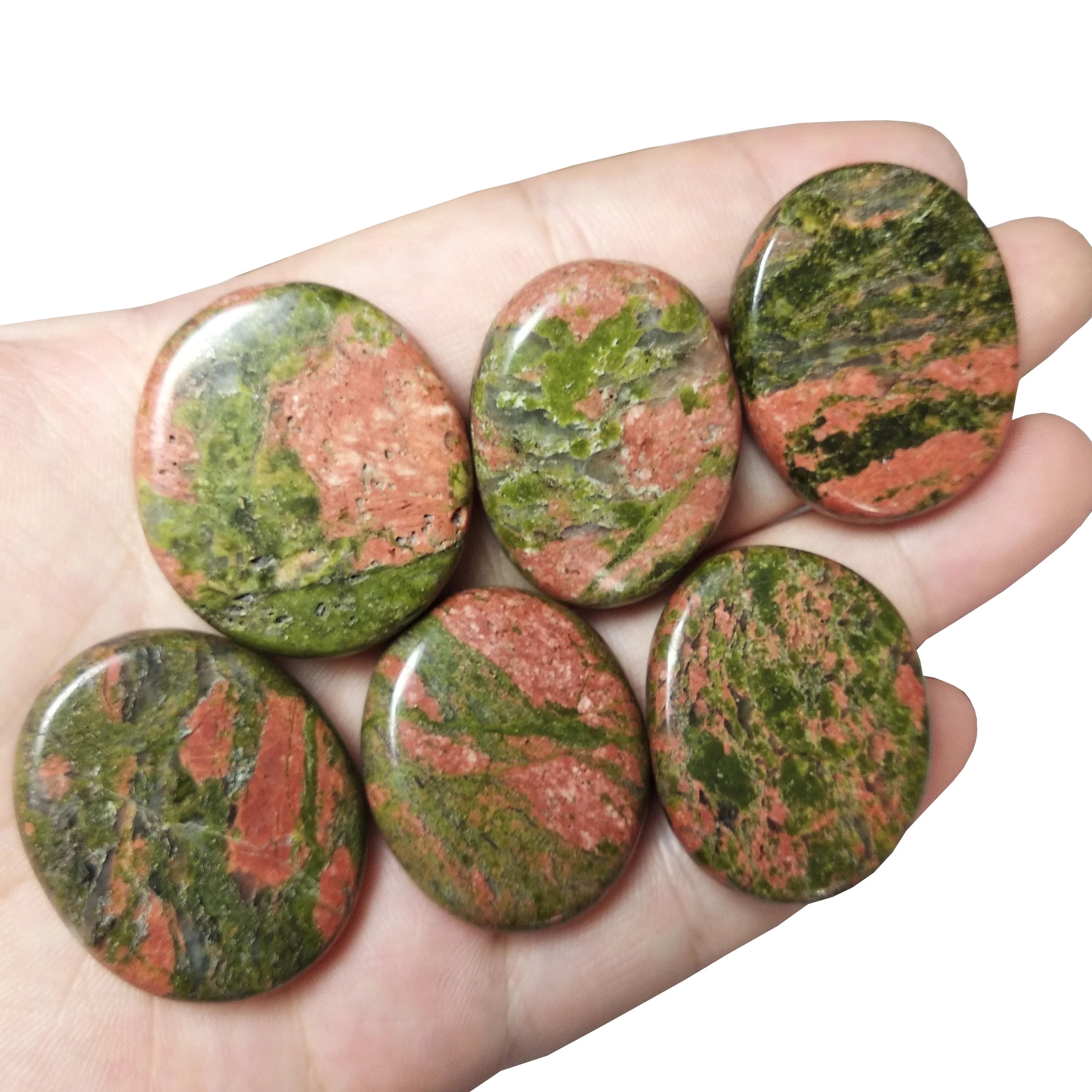 Unakite Thumb Stone Pocket Palm Stones Natural Unakite jasper Tumbled Polished Gemstone Circular Slice