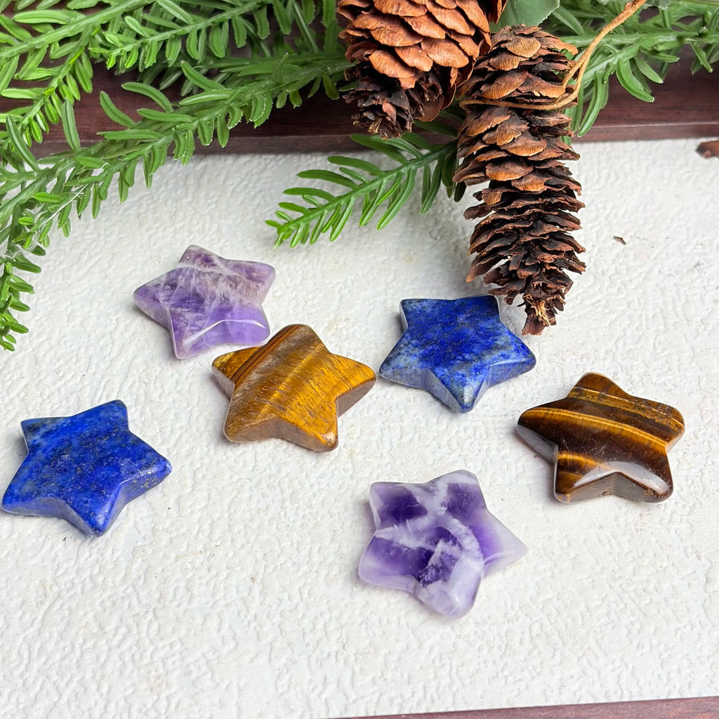 3cm Natural Star Shape Gemstone Carving Tiger's Eye Dream Amethyst Lapis Lazuli Crystal Star Decor Craft