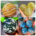 50mm Natural Crystal Polished Sphere Yellow Calcite/Moss Agate/Blue Onyx/Citrine for Home Decor