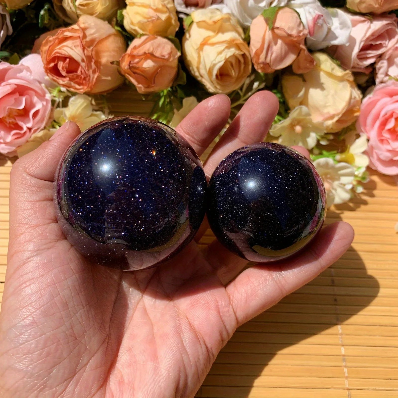 Blue Crystals Ball Stone Crafts Stones Ball Blue Gold Sandstone Sphere