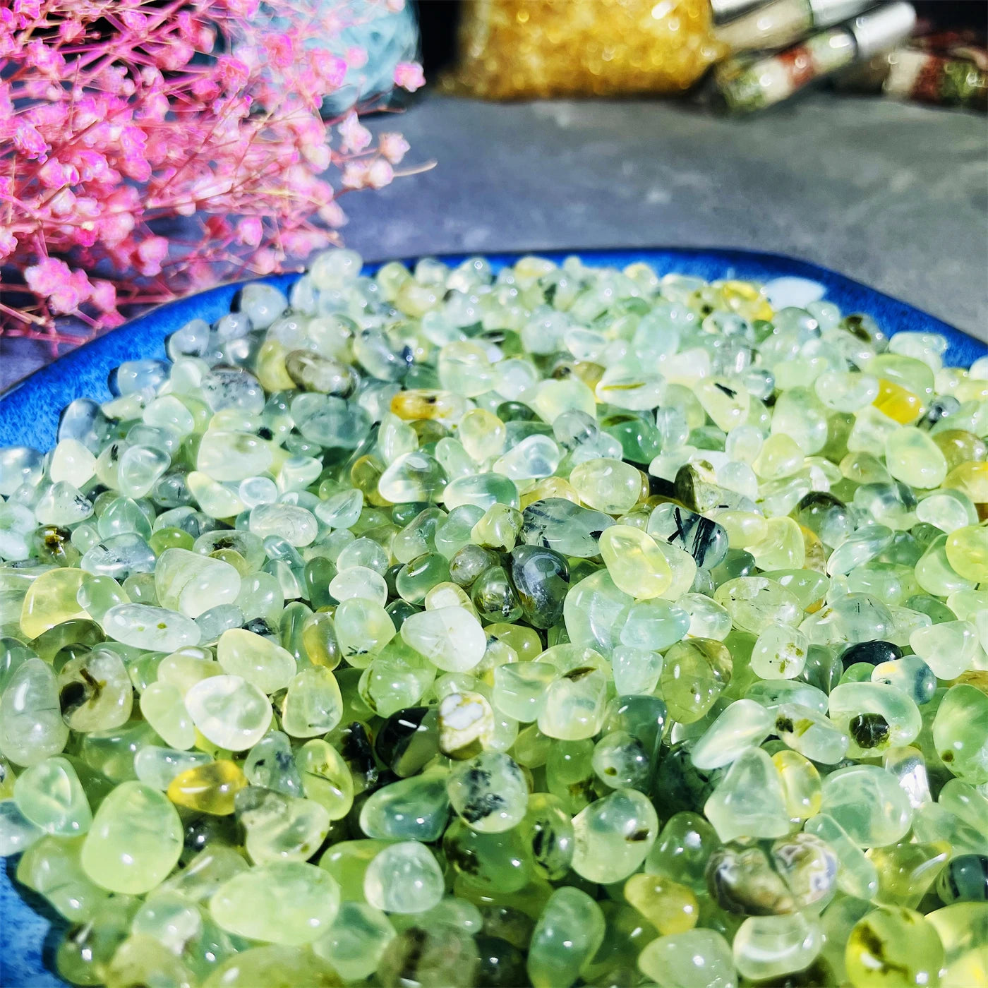 Crystal Polished Gravel Stone Prehnite Chips for Decorative Use