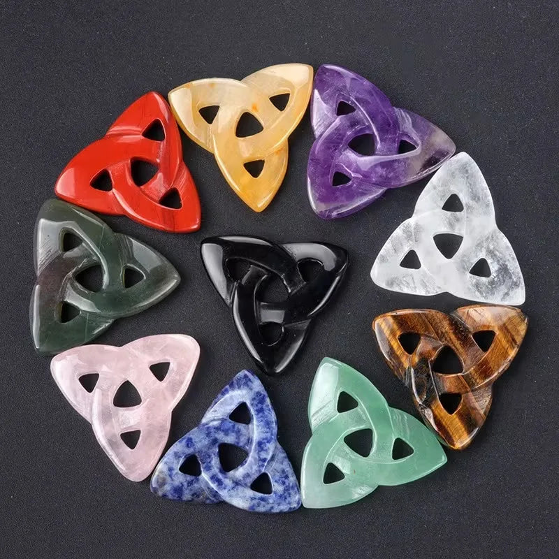 Hand Carved Natural Mixed Crystal Celtics Knot Polished for Crystal Home Decor - Standard