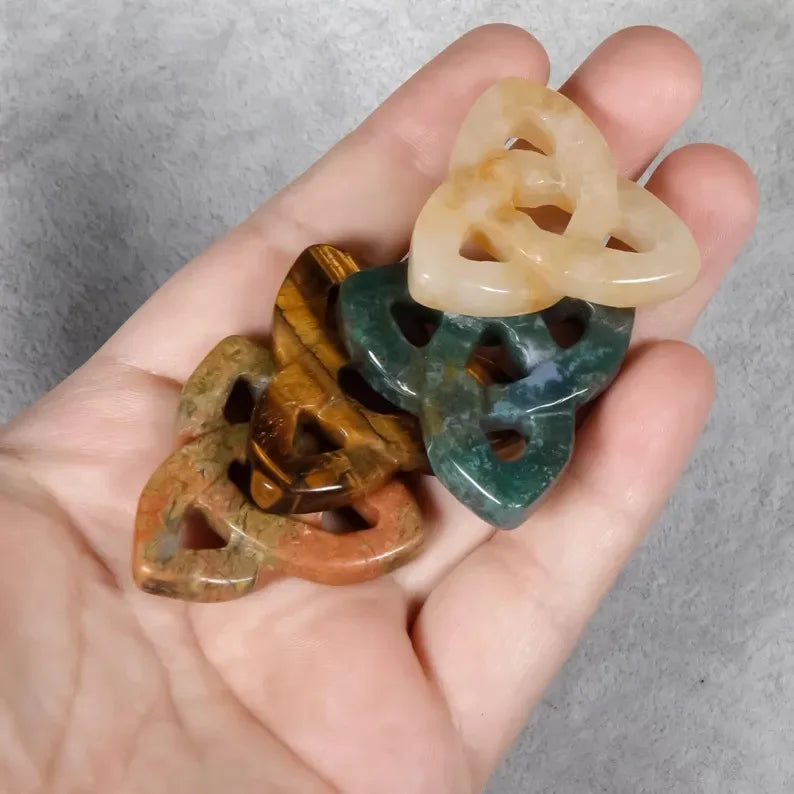 Hand Carved Natural Mixed Crystal Celtics Knot Polished for Crystal Home Decor