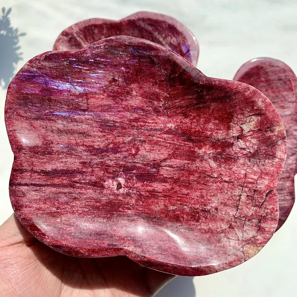Hand Carved Natural Red Moonstone Freeform Bowl Polished for Crystal Home Decor