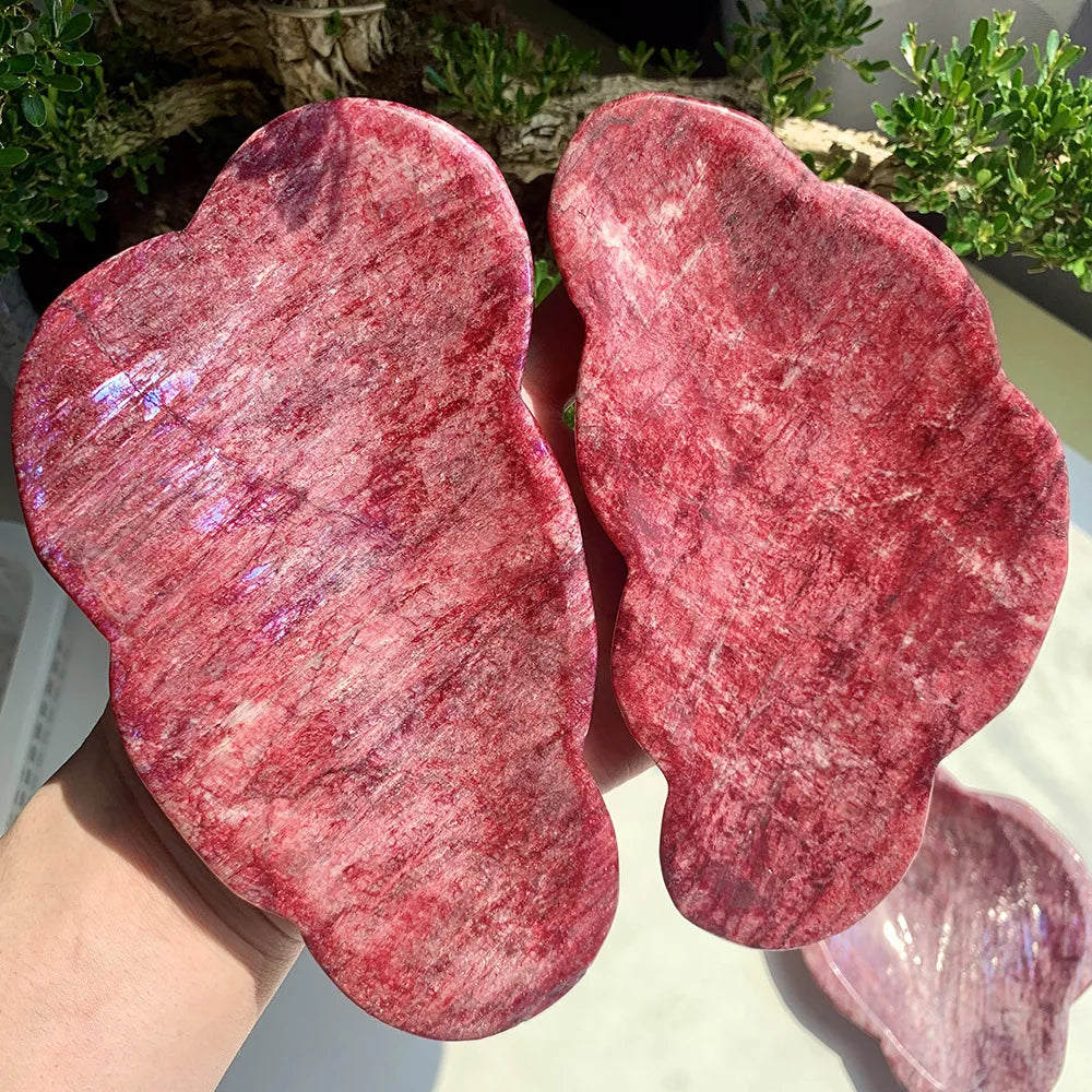 Hand Carved Natural Red Moonstone Freeform Bowl Polished for Crystal Home Decor