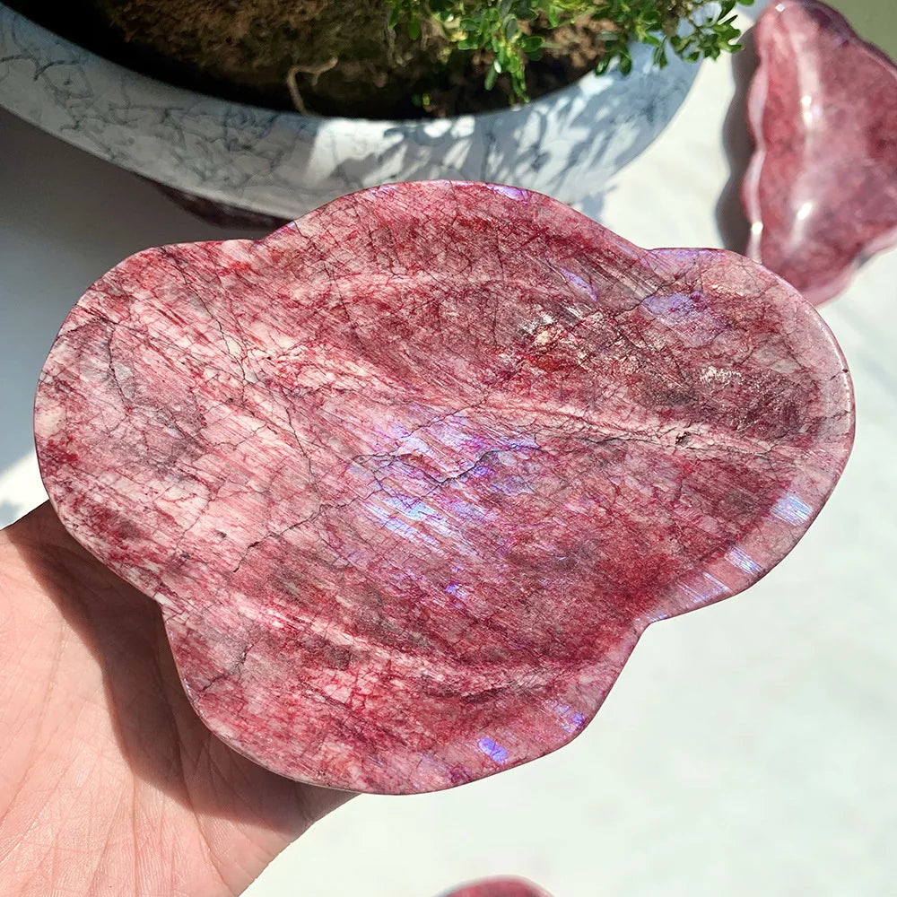 Hand Carved Natural Red Moonstone Freeform Bowl Polished for Crystal Home Decor - Standard
