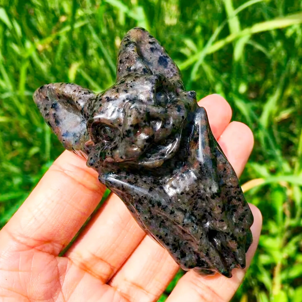 Crystal Carving Polished Yooperlite Bat with UV Reaction for
