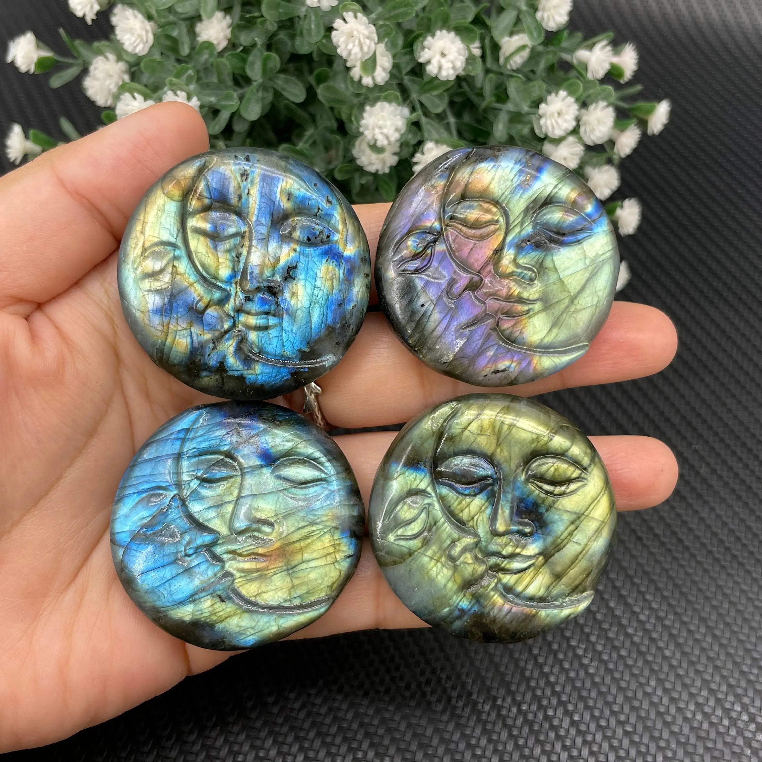 Labradorite Sun and Moon Face Carving