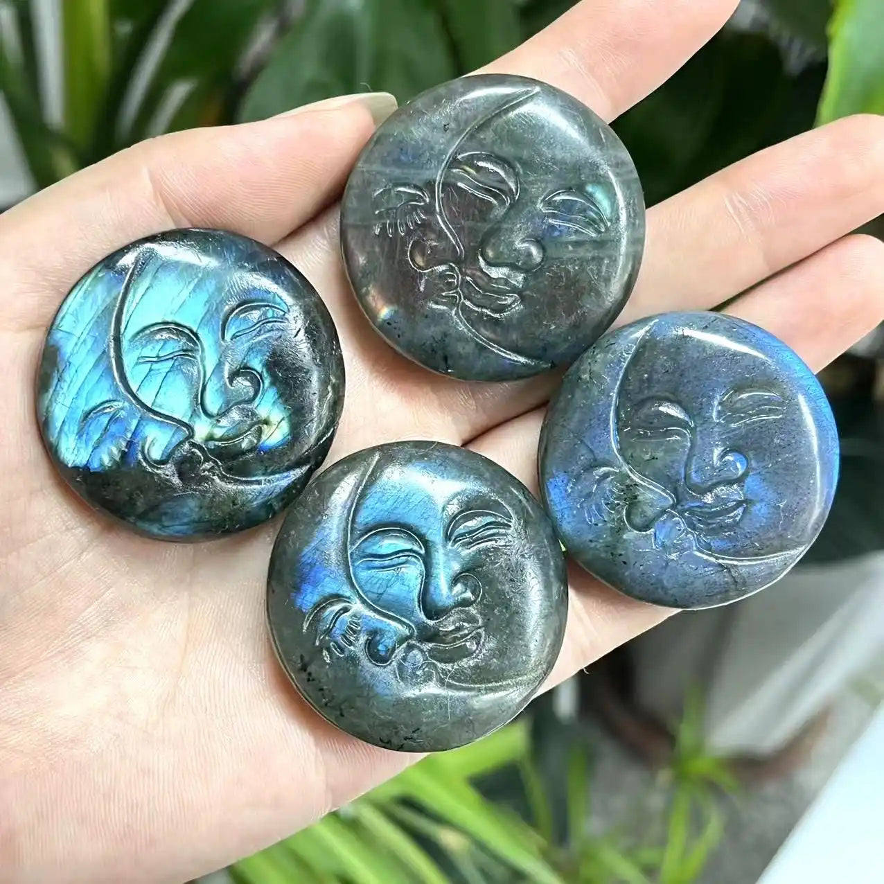 Labradorite Sun and Moon Face Carving