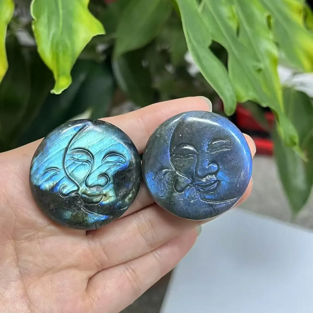 Labradorite Sun and Moon Face Carving