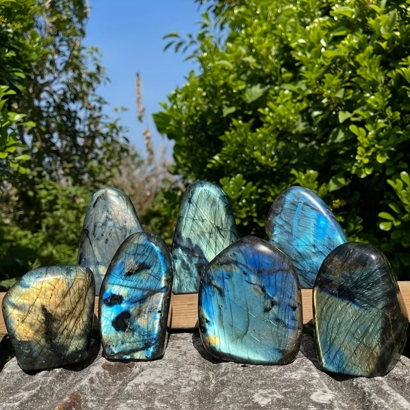 Crystal Crafts Blue and purple Labradorite Freeform Sphere Bowl Polished Natural Stone for Decoration