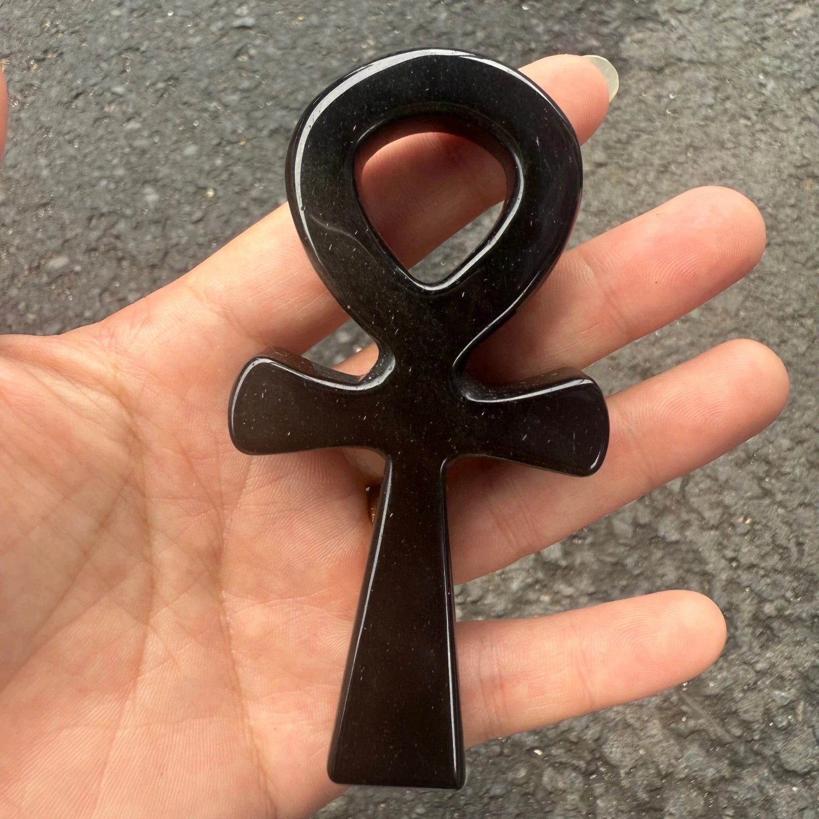 Hot Sell Natural Obsidian ANKH Quartz Crystal Carved Cross Pray Decoration