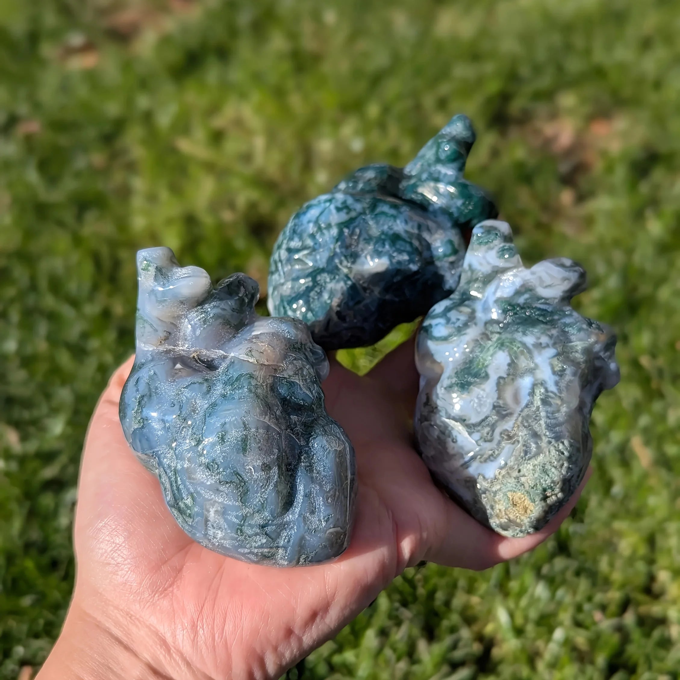 Moss Agate Heart Modern Decorative Ornaments Special Gifts for Others Crystal Decor