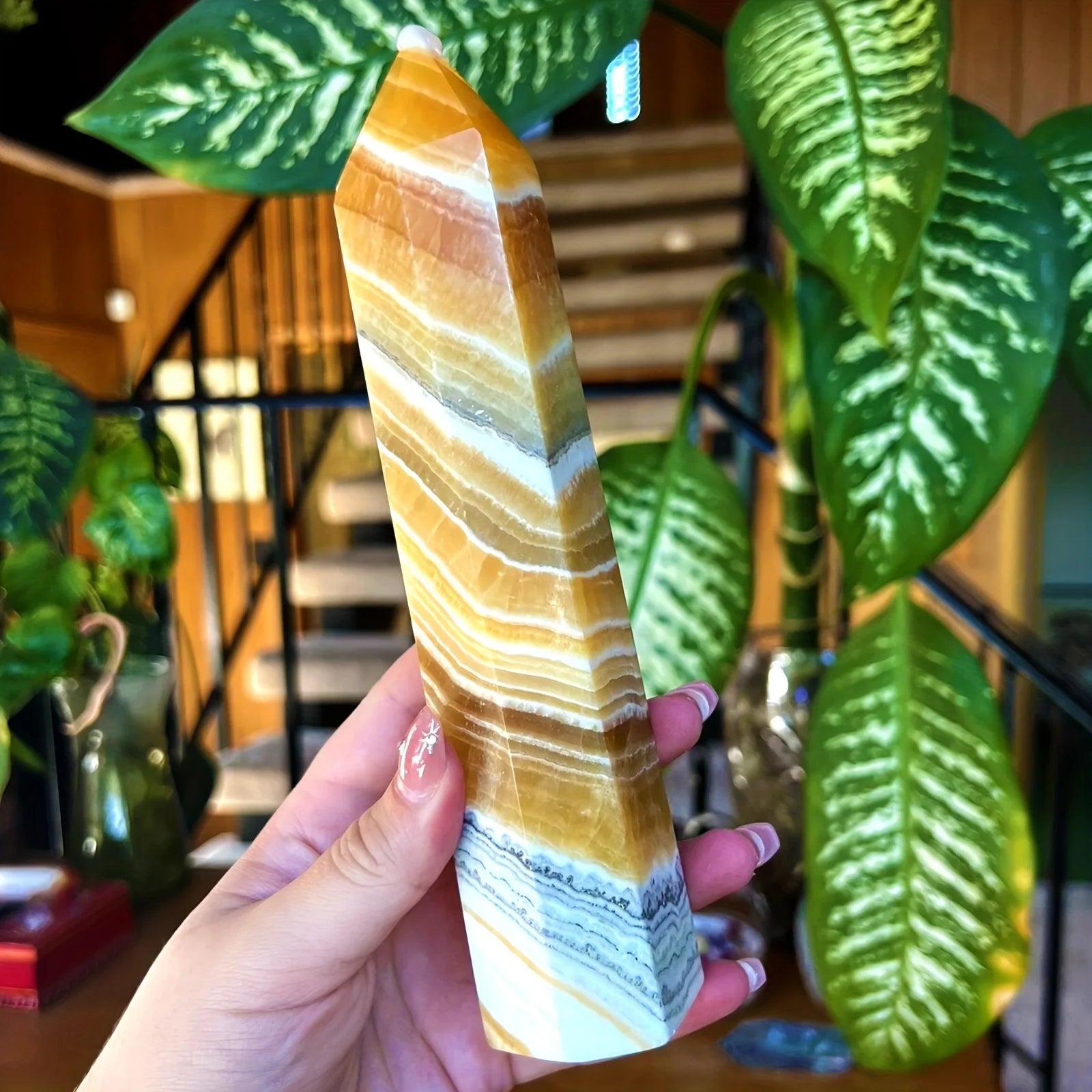Hot Hand Carved Yellow Calcite Tower Natural Crystal Point Home Decor Stone Gift