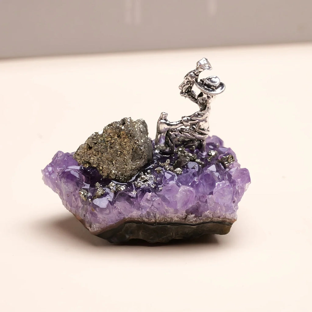 Natural Amethyst Crystal Miner Carving Stone Crafts - Standard