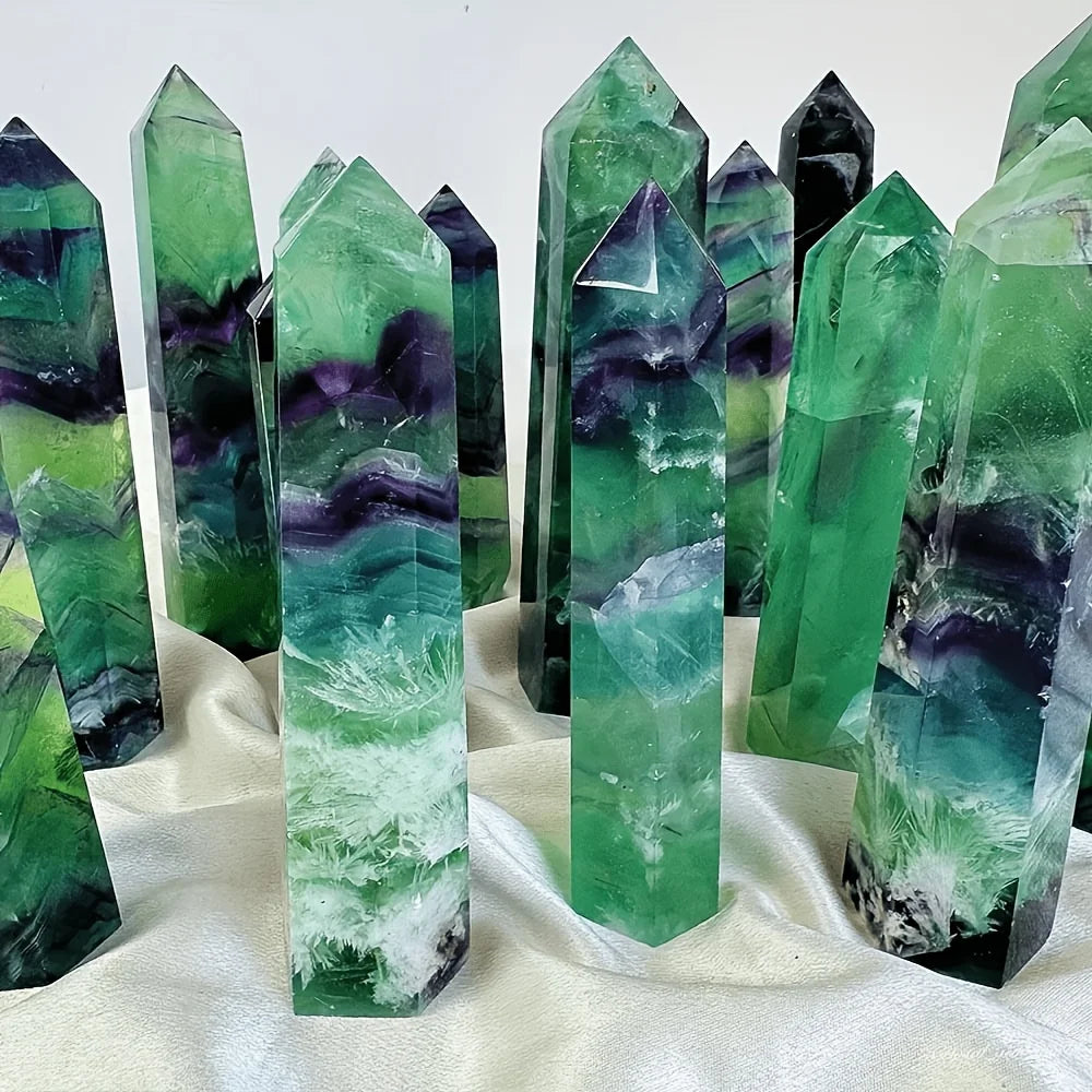 Natural Fluorite Feather Crystal Tower Green Fluorite Obelisk Stone Home Decor Mineral Specimen
