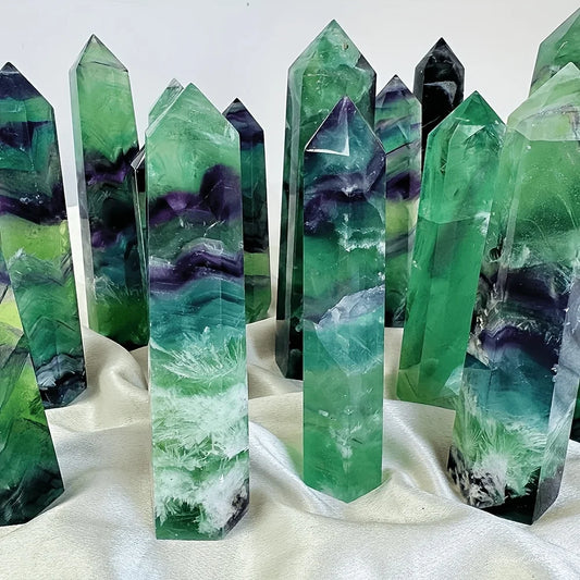 Natural Fluorite Feather Crystal Tower Green Fluorite Obelisk Stone Home Decor Mineral Specimen
