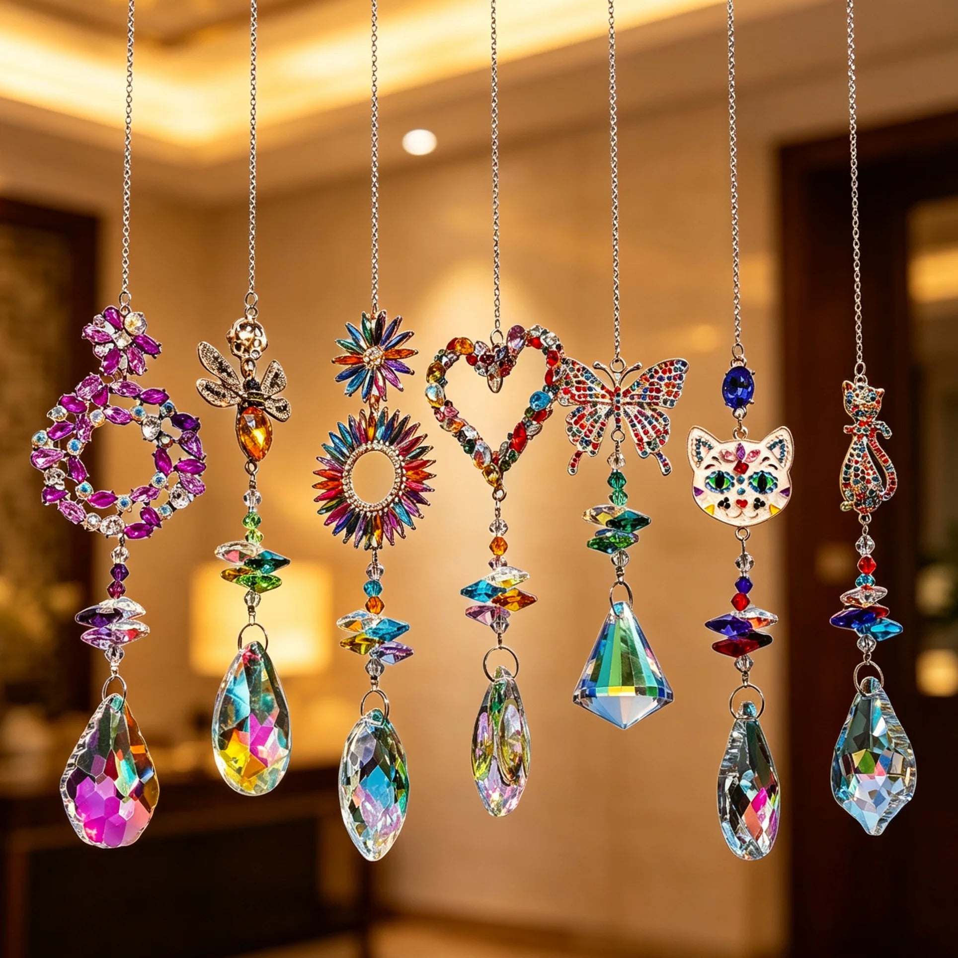 Natural Crystal Round Eco-Friendly Sun Catchers Moon and Amethyst Suncatchers