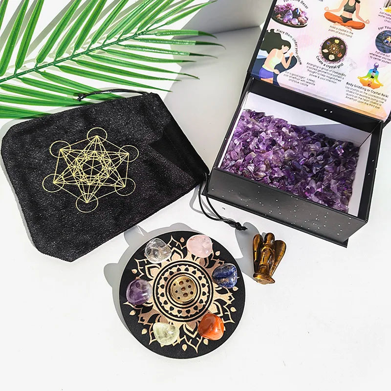 Natural Crystal Stone Polished Gift Box with Theme Mineral Specimens for Home Decoration