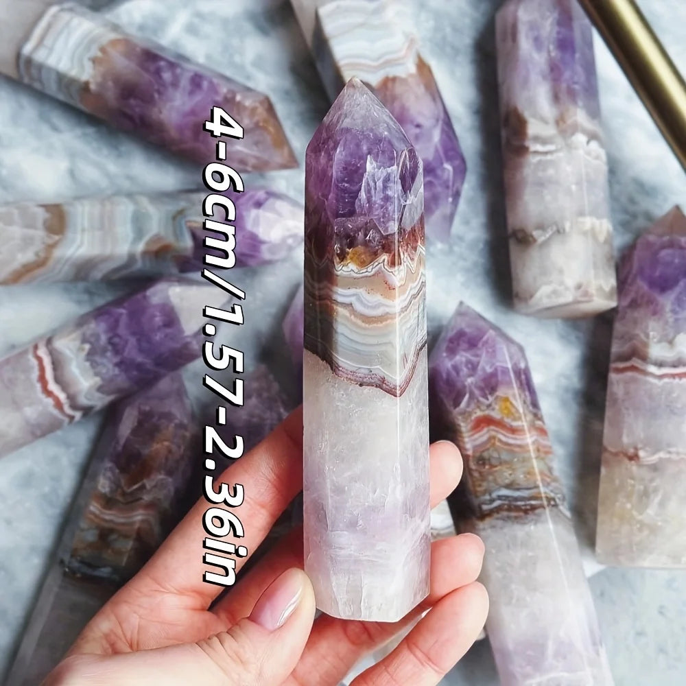 Natural Amethyst Agate Crystal Tower Obelisk Stone Home Decor