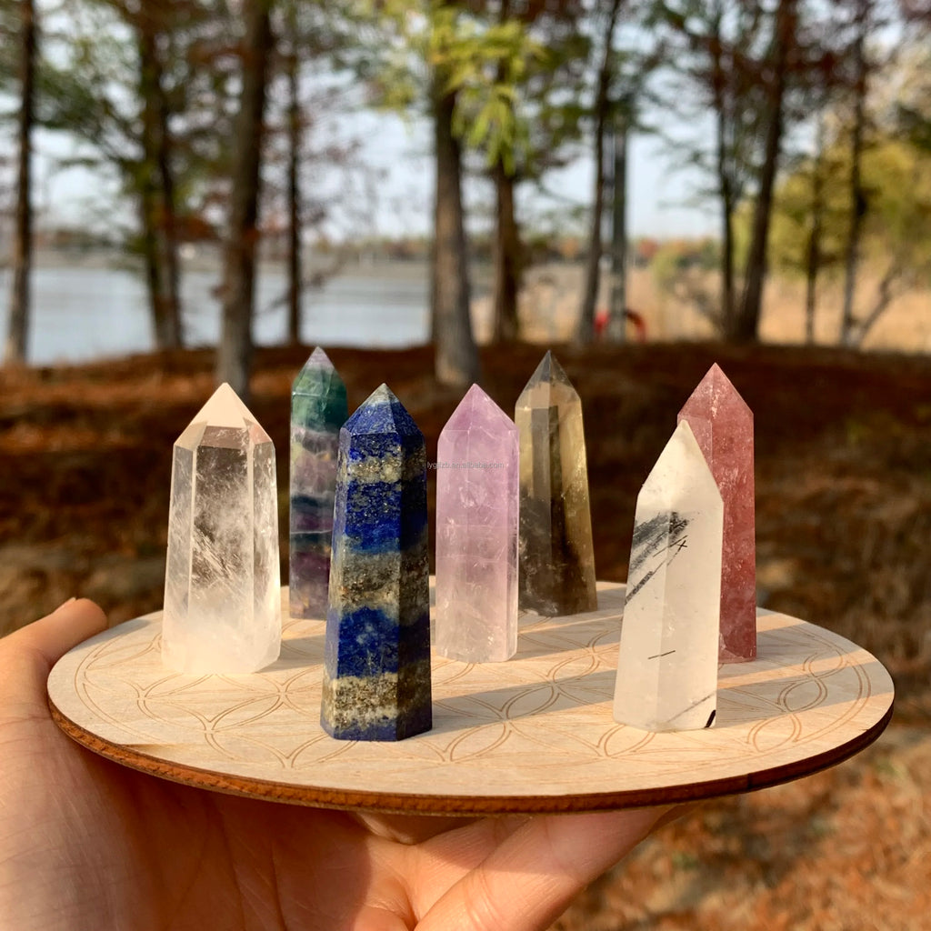 Natural Amethyst clear Point Quartz Crystal Points Gemstones Set Box - Standard