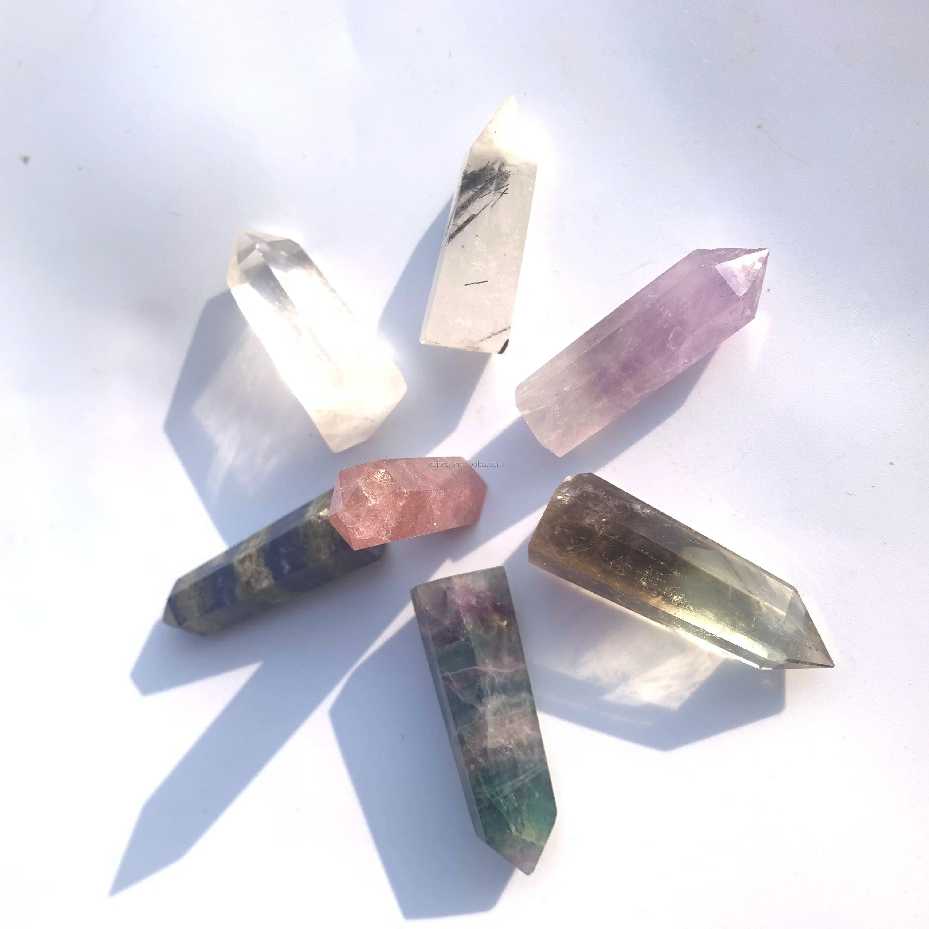 Natural Amethyst clear Point Quartz Crystal Points Gemstones Set Box