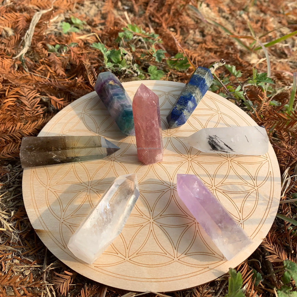 Natural Amethyst clear Point Quartz Crystal Points Gemstones Set Box