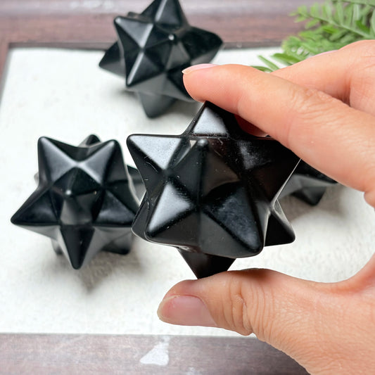 Natural Black Obsidian Merkaba Star Crystal Stone Ornament Home Office Decoration Holiday Gift for Crystal Lovers