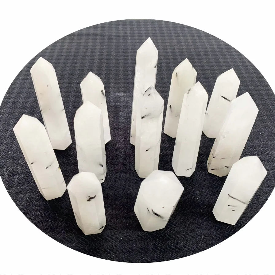 Natural Black Tourmaline Rutilated Quartz Tower Crystal Point Clear Quartz Tower for Decoration