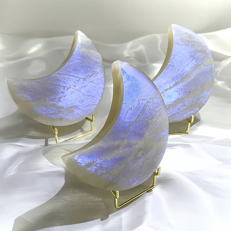 Natural Blue Flashy Moonstone Carving Polished Crystal Crafts Carving Blue Moonlight Moon Decor or